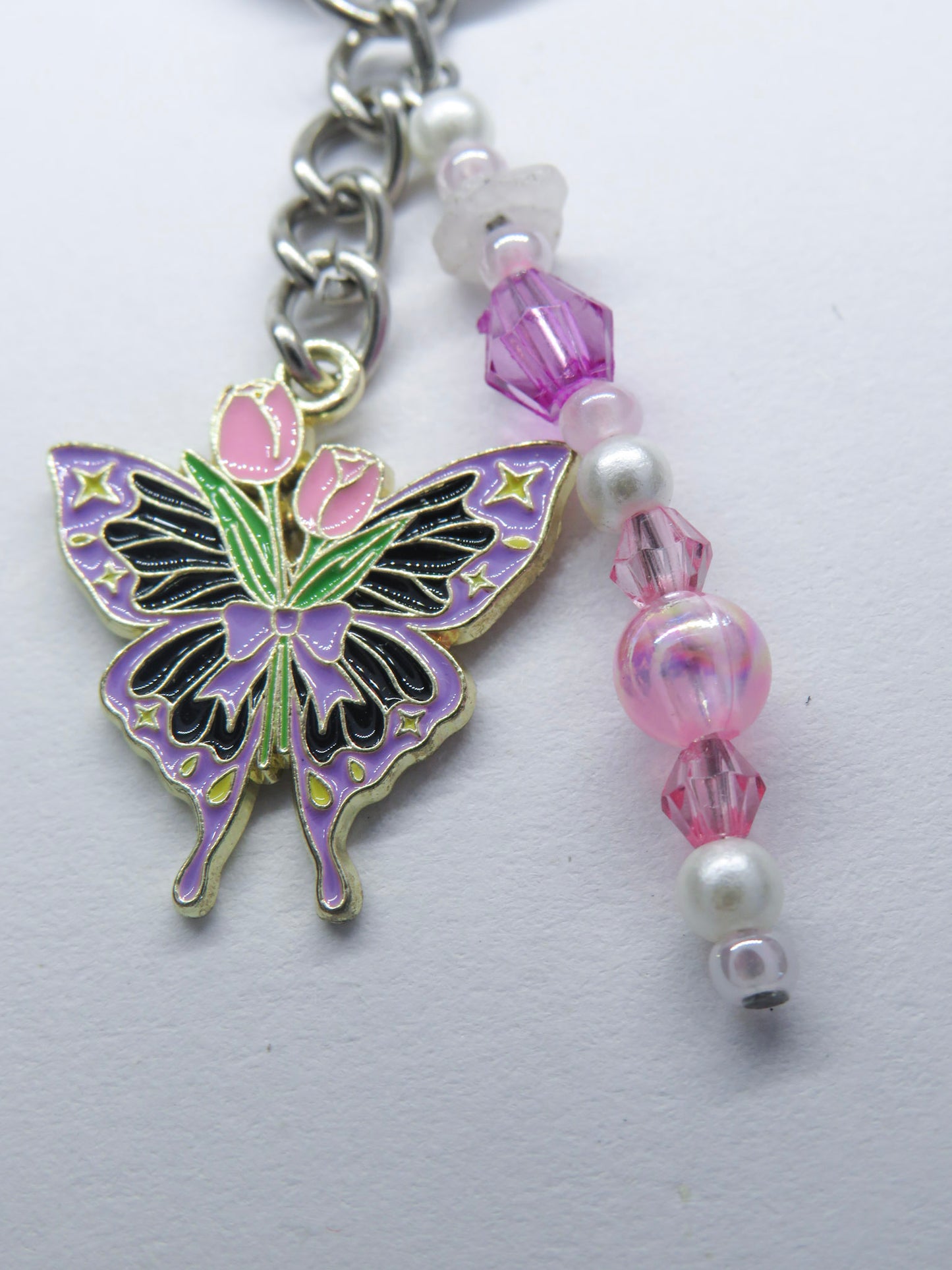Flower Butterfly Beaded Keychain
