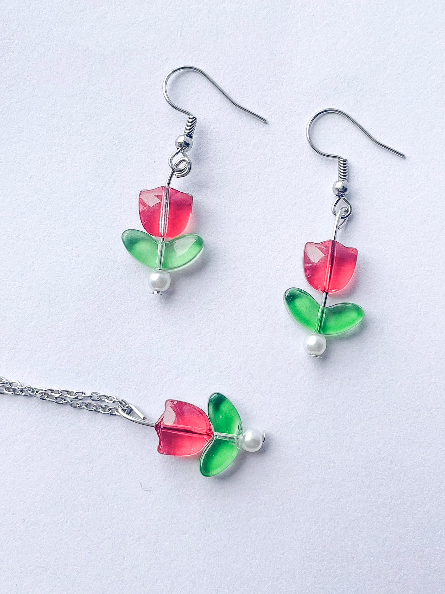 Red Tulip Earring/Necklace set: Jewellery