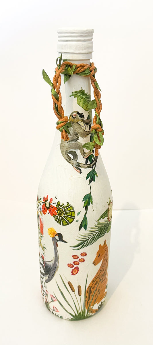 Jungle Wonders Decoupage Bottle