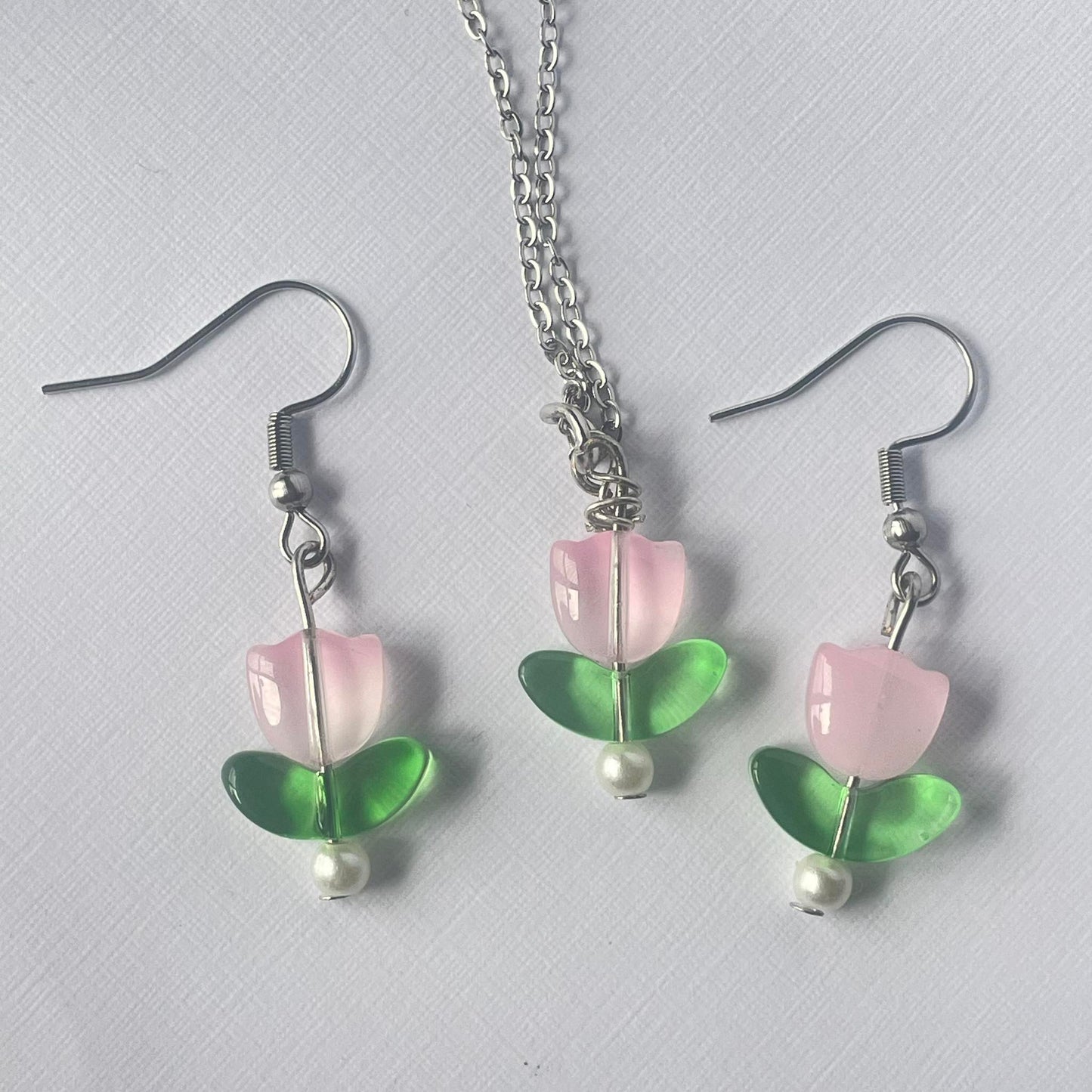 Pink Tulip Earring/Necklace set: Jewellery