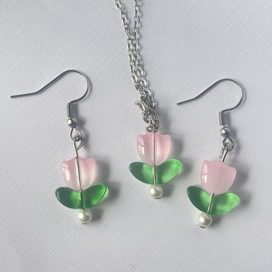 Pink Tulip Earring/Necklace set: Jewellery