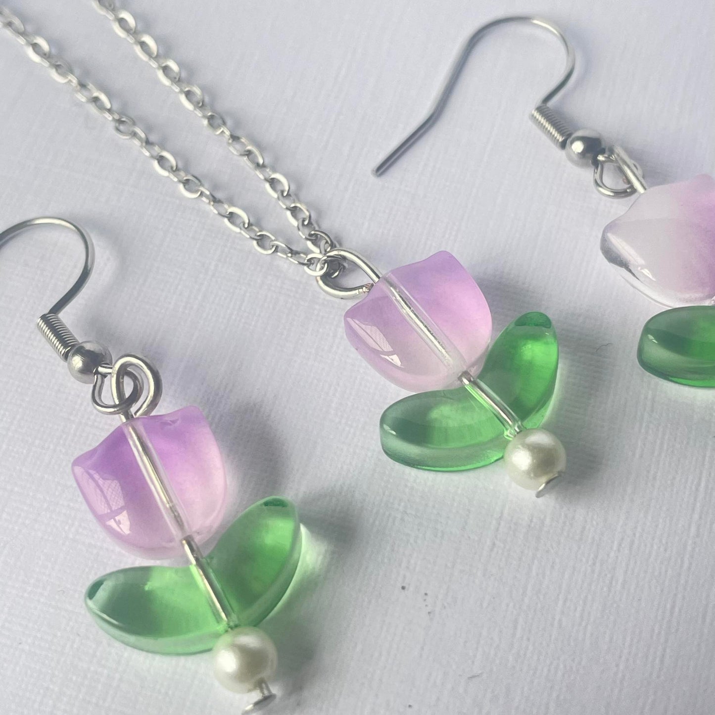 Purple Tulip Earring/Necklace set: Jewellery