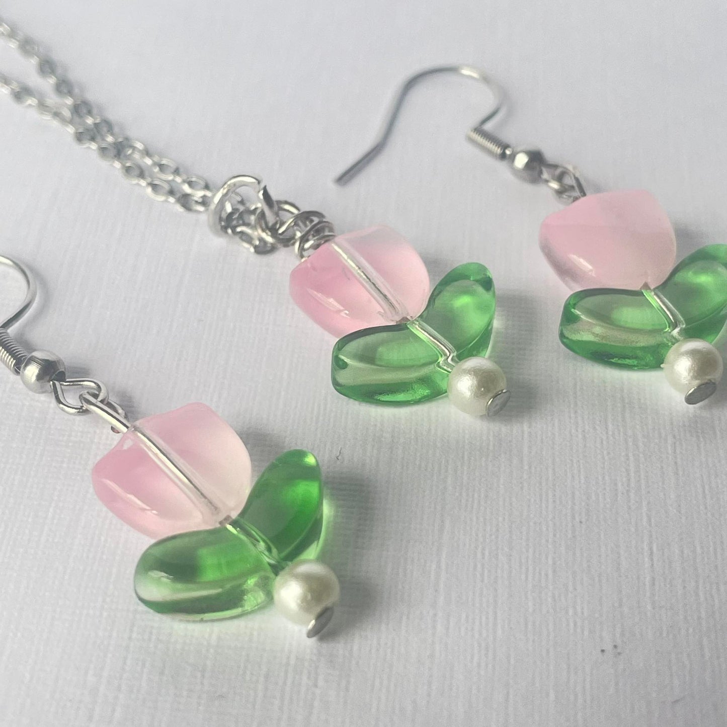 Pink Tulip Earring/Necklace set: Jewellery