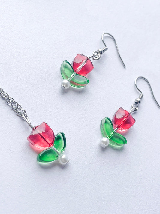 Red Tulip Earring/Necklace set: Jewellery