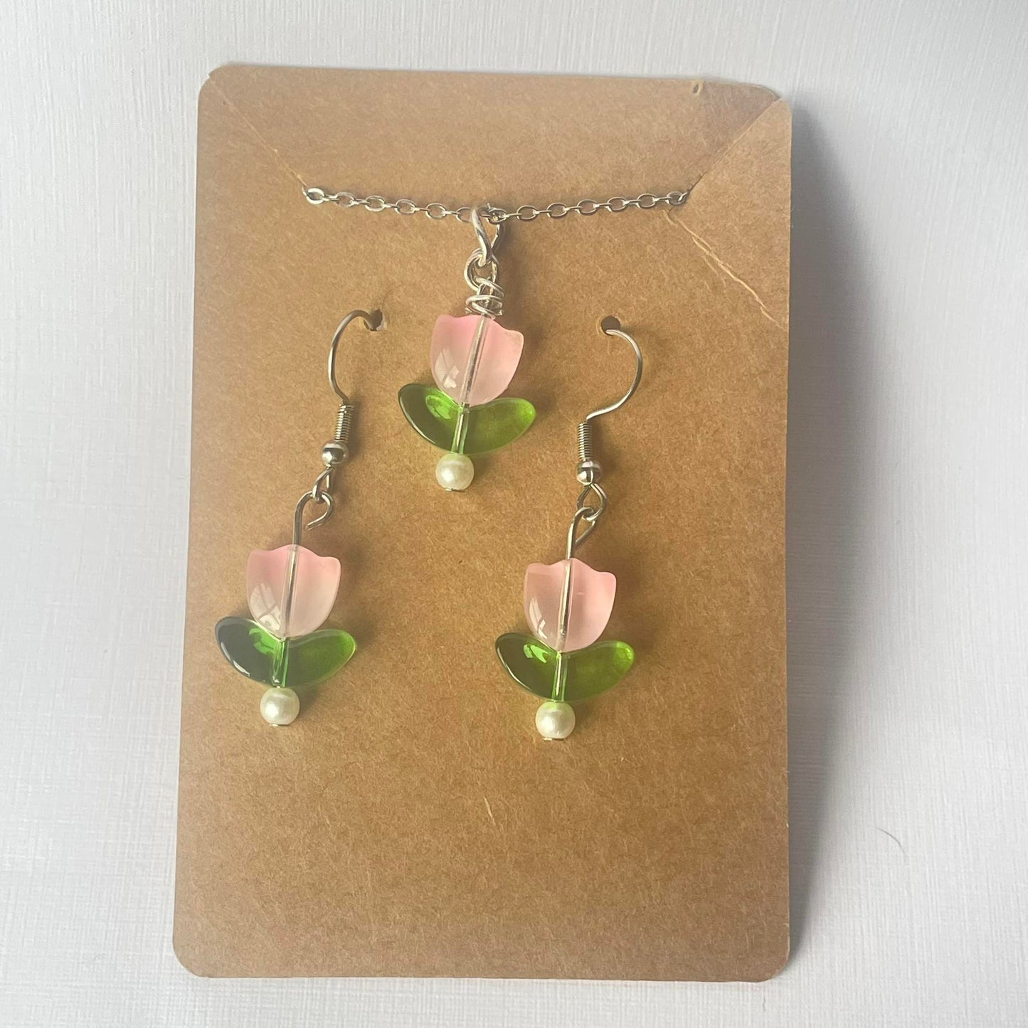 Pink Tulip Earring/Necklace set: Jewellery