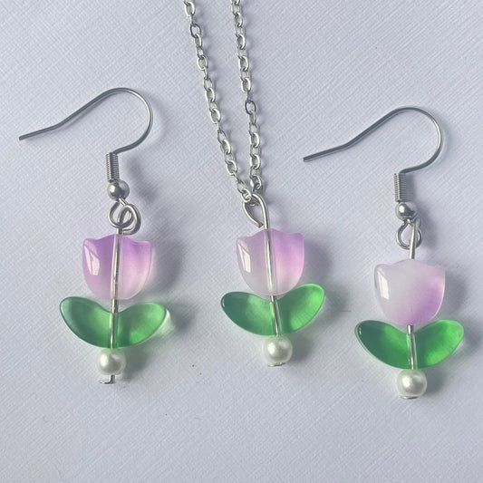 Purple Tulip Earring/Necklace set: Jewellery