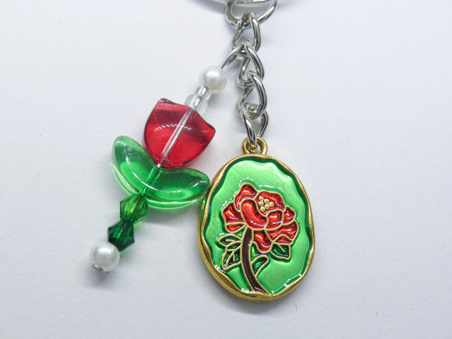 Red Flower Beaded Keychain