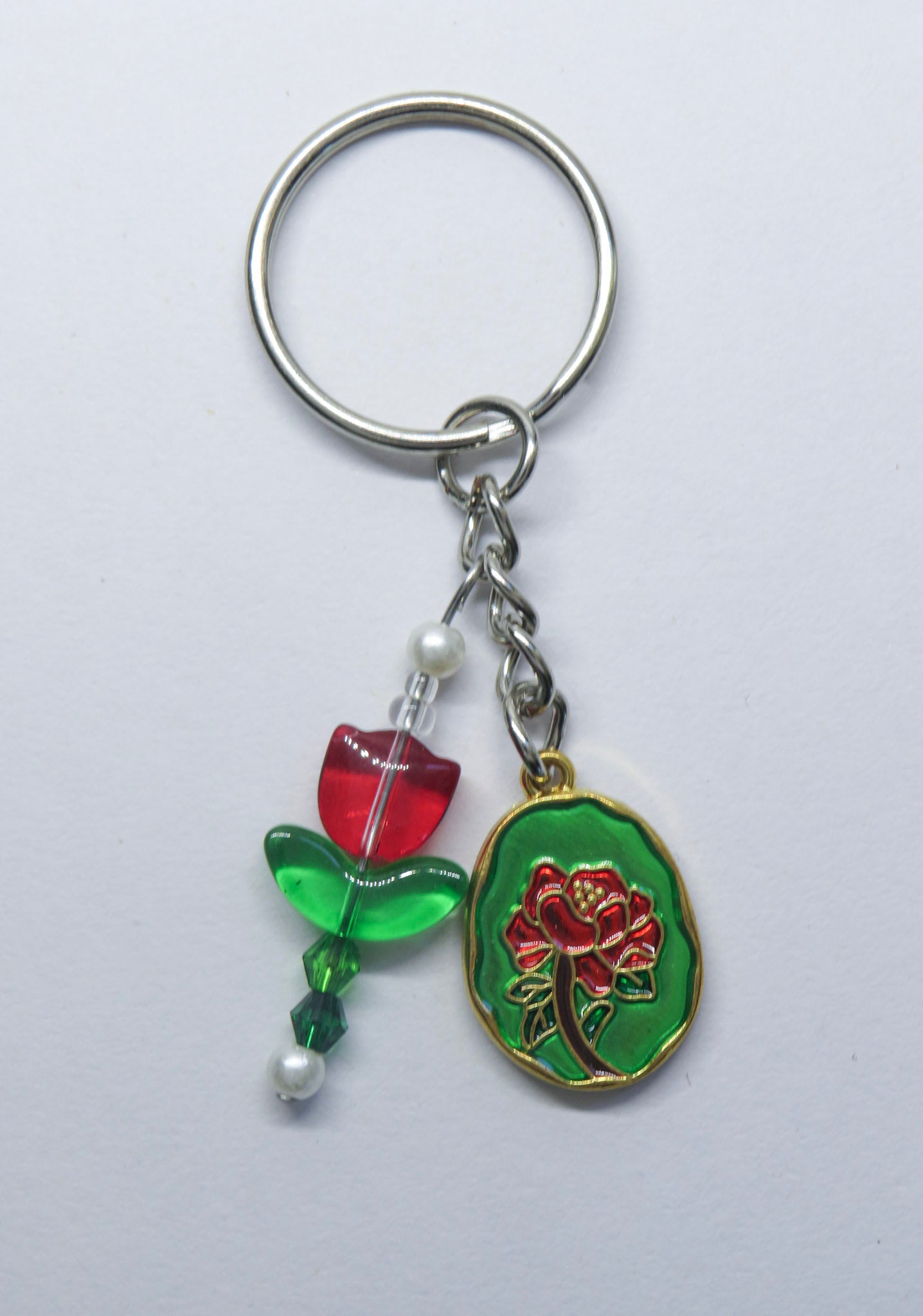Red Flower Beaded Keychain